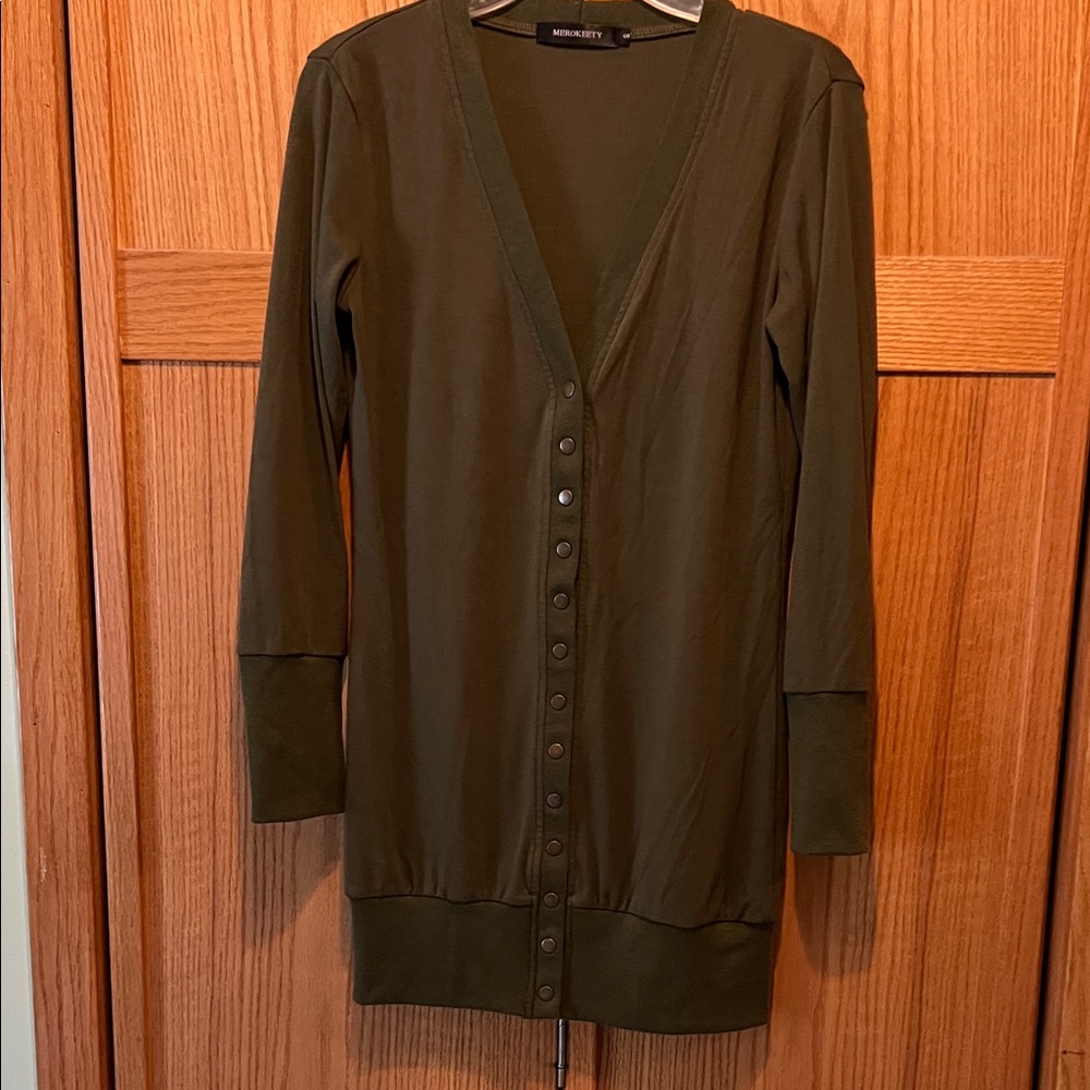 Olive Green Button-Up Cardigan